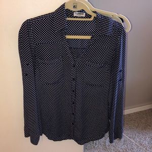 Navy Blue and white polka dot portofino shirt